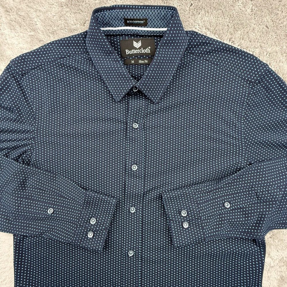 Buttercloth Icy Cotton Shirt Mens Medium Slim Fit Blue Stretch Button Up